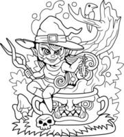 funny fairytale witch coloring book vector