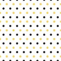 Black yellow seamless bees pattern on polka dots background Vector illustration for wallpaper, wrap, fabric, textile, cloth or package design Baby shower background or invitation template Bee design