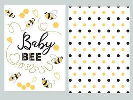 Cute banner design set with text Baby bee with cute hand drawn bee honey sweet heart Yellow black polka dot bee template background Love card sign poster logo label print Vector illustration.