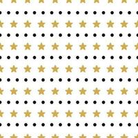 Bright abstract white modern seamless pattern with gold stars and black polka dot line Vector illustration for wrapping website invitation design Geometric gold black background texture Festive banner