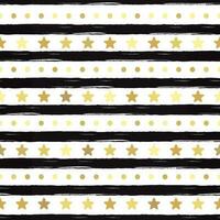 Gold glittering stars with black and white striped pattern Seamless vector pattern on striped background Shiny holidays background Golden glitter pattern wallpaper cover wrap fabric textile background