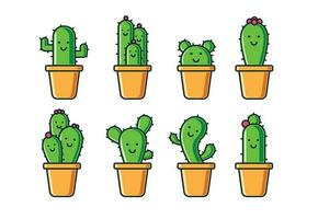 Cute cartoon cactus character in pot vector