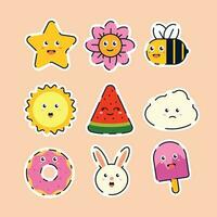Cute kawaii set of stickers, patches and badges vector