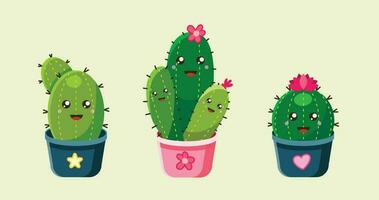 Cute cartoon cactus character in pot vector