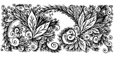 gráfico remolinos monocromo ornamento con resumen flores decorativo garabatear antecedentes vector