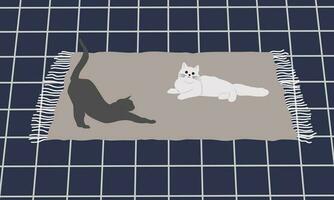 illustration of two cats on a carpet in different poses of light and dark suits vector