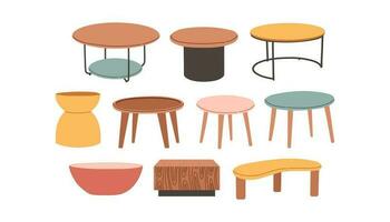conjunto de mesas en escandinavo estilo. de madera plano café mesa. vector plano diseño ilustración.