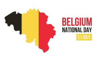 Belgium national day vector banner, greeting card. Belgian flag in shape of Belgium, 21st of July national patriotic holiday horizontal design. Vector illustration