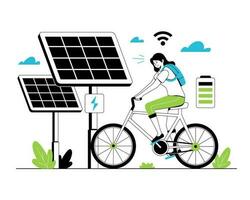 Renewable energy concept. Vector illustration of clean electric energy from renewable sources, sun, and wind. Sustainable green energy, renewable energy sources, and green electricity