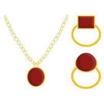 Ruby Gemstone  Necklace and rings set Vector Illustration