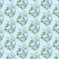 Vector white and blue seamless roses pattern in retro style with trailing vines and large flowers suitable for fabric or interior design