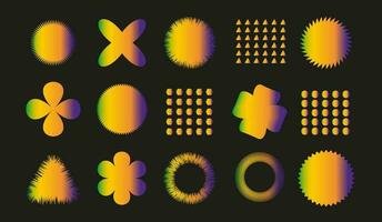 Multicolor set of geometric shapes for web design, posters, clothes, covers. Universal elements and shapes. Set of geometry elements. Modern shapes set on dark background. Retro style. vector