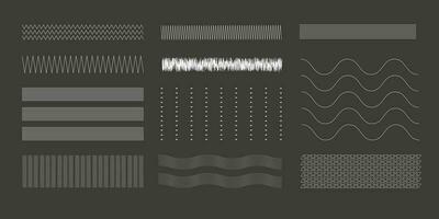 Curvy and zigzag line. Different thin line wave. Squiggle vector curve. Sinus dot amplitude. Dotted rows. Corrugated wavy sequence. Sine waveform