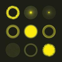 Vector illustration. a set of different circle geometry. A range of different shapes for creative design. Basic shape elements with sharp and rounded edges vector set. Set of Retro Sun burst shapes.