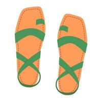 Isolated female summer green shoes with straps. Stylish modern design sandals. Flat hand drawn colorful vector illustration on white background.