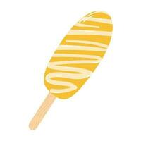 Isolated cartoon colorful ice cream in yellow glaze in flat vector style on white background. Summer food.