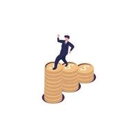 Man climbs coin chart investment management flat style isometric illustration vector design