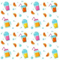 Seamless pattern with different fresh cocktails and orange vector