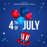 contento independencia día bandera con globos y sombrero. 4to de julio vector