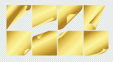 gold curled paper page corner vector bundle set