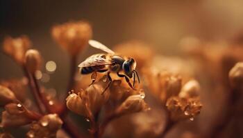 ocupado miel abeja coleccionar polen desde flor generado por ai foto