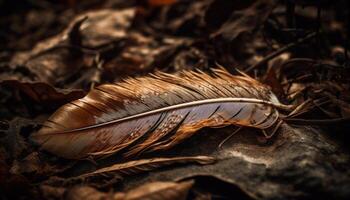 Feather quill pen writes on antique paper generated by AI photo