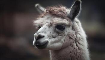 Cute alpaca with fluffy fleece staring at camera generated by AI photo