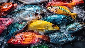 School of fish in coral reef habitat generated by AI photo