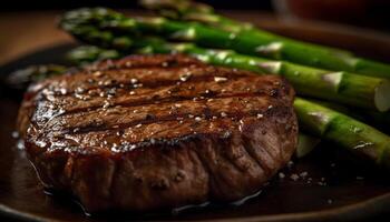 Grilled beef fillet and asparagus, a gourmet meal generated by AI photo