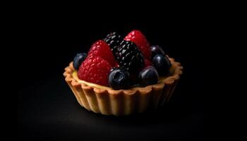 Freshly baked homemade raspberry chocolate cupcakes with cream generated by AI photo