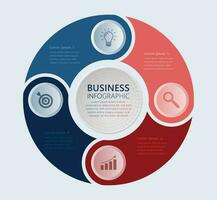 cuatro pasos negocio infografía plantilla, círculos dentro circulo publicidad tarta gráfico diagrama presentación vector