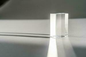 Transparent crystal prism on a white background. photo