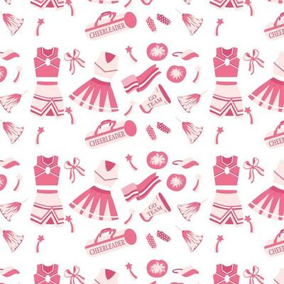 Set of cheerleading elements,  banner, poster, vector illustration. Support football team.Megaphone, pompom, cheerleding uniform. Seamless pattern.