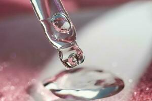 Cosmetic pipette with a pink on dark background. photo