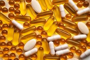 Background of tablets. Mainly vitamins and dietary supplements. photo