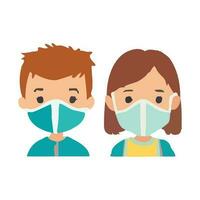 Two little kids wearing a mask vector illustration