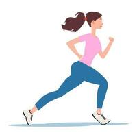 un joven mujer corriendo maratón vector ilustración