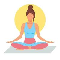 A young woman doing yoga. A woman sitting in lotus pose. Vector illustration.