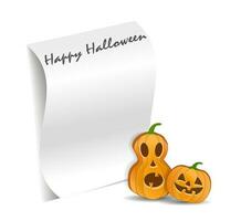 White sheet of A4 paper with a shadow on a white background. Rolled sheet of paper. Layout, template, Mockup for your design and advertising. With Jack-o'-lantern pumpkins for Halloween