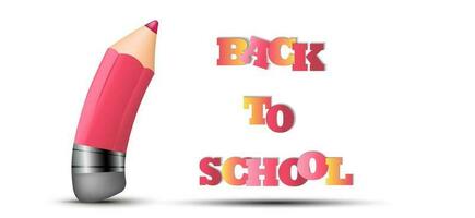 Banner, concept of return to school, knowledge day, September 1, school pencil, multi-colored bright stationery. On white background with shadow and copy space vector