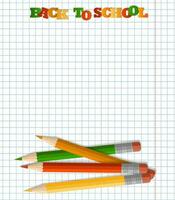 Colored pencils with an eraser, school supplies, stationery, a checkered notebook. The concept of schooling, back to school, first time to school vector