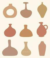 Set Of Boho Vases In Pastel Colors. Vector Illustration In Contemporary Style