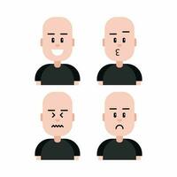 Bald man avatar. Collection of expressions, happy, sad, upset and kissing. vector