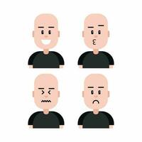 Bald man avatar. Collection of expressions, happy, sad, upset and kissing. vector