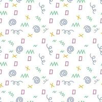Set of seamless patterns with hand-drawn geometric shapes and vibrant colors, ideal for wallpapers and fun fabric prints vector