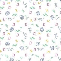 Set of seamless patterns with hand-drawn geometric shapes and vibrant colors, ideal for wallpapers and fun fabric prints vector