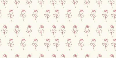 SEAMLESS LINE ART PATTERN OF PINK ROSES ON A CREAM BACKGROUND FLAT DESIGN IDEAL FOR CLOTHING PRINTS AND CUSTOM WALLPAPER vector