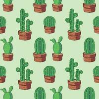 Set of seamless patterns of hand-drawn cactus vases, ideal for wallpaper and fabric print themes with floral motifs vector