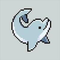 Pixel art illustration Dolphin. Pixelated coral. Sea dolphin mammal coral icon pixelated for the pixel art game and icon for website and video game. old school retro. vector