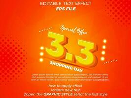 3.3 shopping day anniversary text effect, 3d text, editable for commercial promotion vector